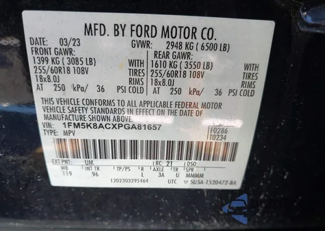 2023 Ford Police Interceptor from USA, damaged, VIN 1FM5K8ACXPGA81657